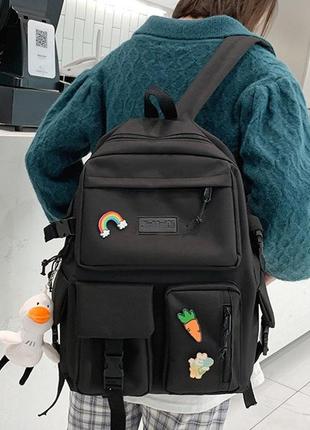 Жіночий дитячий шкільний рюкзак 4 в 1 з брелоком ведмедиком та значками в комплекті5 фото