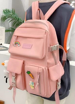 Жіночий дитячий шкільний рюкзак 4 в 1 з брелоком ведмедиком та значками в комплекті3 фото