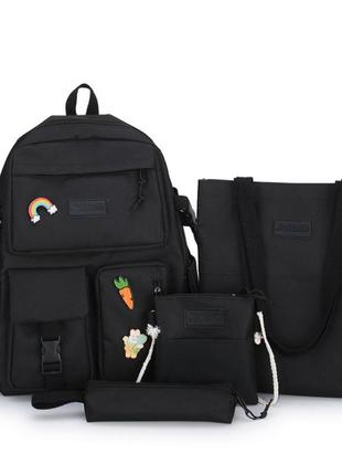 Жіночий дитячий шкільний рюкзак 4 в 1 з брелоком ведмедиком та значками в комплекті1 фото
