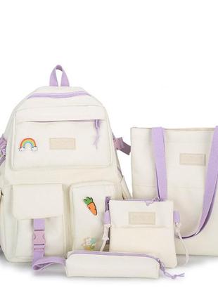 Жіночий дитячий шкільний рюкзак 4 в 1 з брелоком ведмедиком та значками в комплекті2 фото
