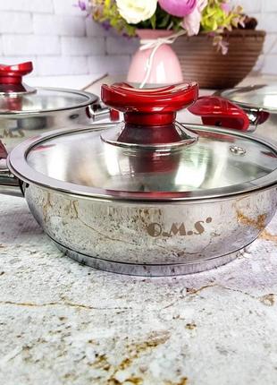Набор кухонной посуды (омлетницы) из 6 (3/3) предметов o.m.s.collection(турция), арт. 1034, ручки красные2 фото