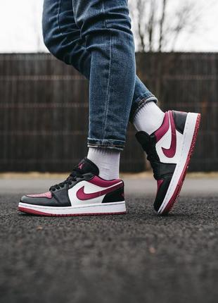 Кроссовки nike air jordan 1 low white black burgundy1 фото