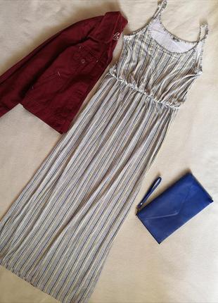 Длинное платье сарафан макси в вертикальную полоску, вискоза