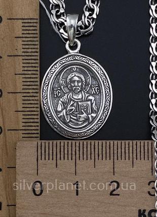 Комплект!!! серебряная цепочка мужская с подвеской иисуса. мужской кулон и цепь на шею. серебро 9253 фото
