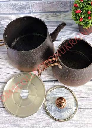 Чайник подвійний (1.2 / 2.5 л) з антипригарним покриттям oms collection(туреччина) 8200-l бронза3 фото