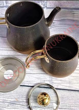 Чайник подвійний (1.8 / 3.7л) з антипригарним покриттям oms collection(туреччина) 8200-xl золото3 фото