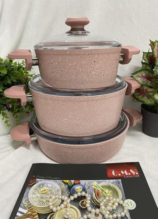 Набор посуды из 7-ми (4/3) предм. oms (турция) арт.3005 розовый8 фото
