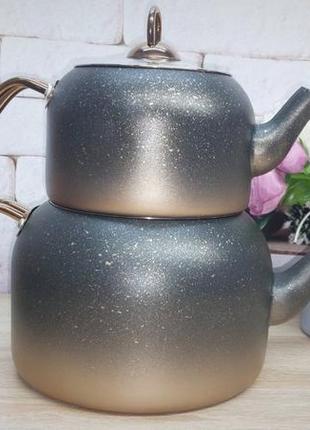 Чайник подвійний 1,8 /3,6 л, oms collection (туреччина), арт. 8250-xl bronze1 фото
