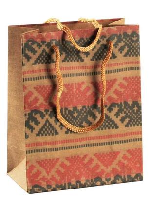 Сумочка подарункова gift bag velcro рушник українська вишивка 14х11.5х6 см натуральний (13646)