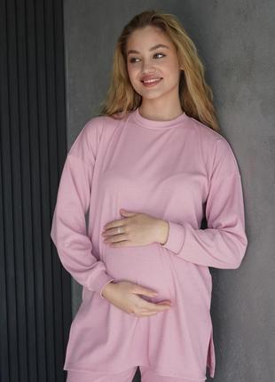 Мягкий спортивный костюм для беременных oversize кроя однотонный трикотажный цвет пудра, 5420138-1-п5 фото