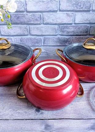 Набор кухонной посуды 9 предметов (5/4) с антипригарным покрытием oms collection (турция) 3040 красный2 фото