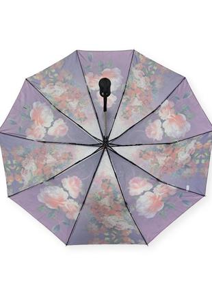 Жіноча парасолька напівавтомат з квітами на 10 карбонових спиць.6 фото