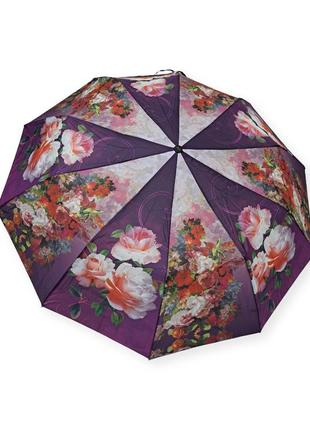 Жіноча парасолька напівавтомат з квітами на 10 карбонових спиць.1 фото