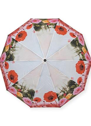 Жіноча парасолька напівавтомат з квітами на 10 карбонових спиць.2 фото