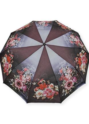 Женский зонтик полуавтомат с цветами на 10 карбоновых спиц3 фото