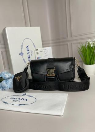 Черная сумка прада | женская небольшая вместительная сумочка через плечо prada