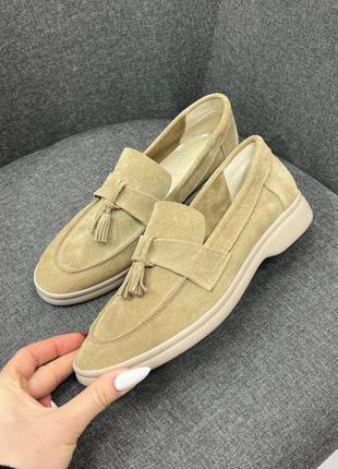 Легкие гибкие лоферы из пещаного натурального замша 36-41