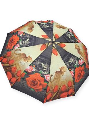 Жіноча парасолька напівавтомат з квітами на 10 карбонових спиць.