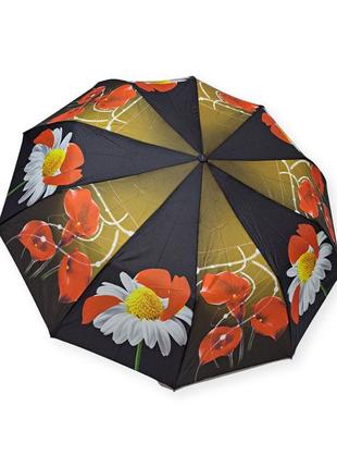 Женский зонтик полуавтомат с цветами на 10 карбоновых спиц1 фото