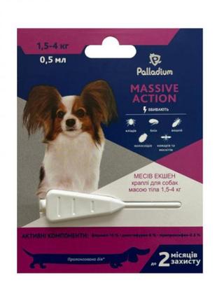 Капли на холку palladium (палладиум) от блох и клещей massive action для собак весом 1,5-4 кг