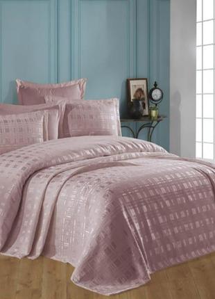 Покрывало с наволочками 240х260 см на двуспальную кровать, покрывало 240 260 шенилловое турция пудровый
