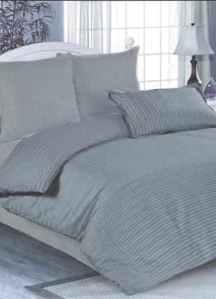 Постельное бязь евро 200х220 однотонное в полоску, постельные комплекты евро комплект серый
