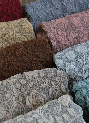 Покрывало на угловой диван без оборки жаккардовый, еврочехол на угловой диван натяжной пудровый