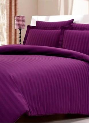 Постельное наборы 200х220 евро размера однотонное в полоску, евро постель сатин страйп комплект фиолетовый