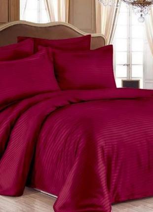 Ліжко євро євро постільний набір 200х220 однотонне, євро постіль сатин страйп комплект бордовий