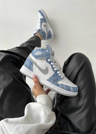 Кросівки nike air jordan 1 retro white grey blue