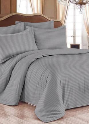 Комплект семейный однотонный с двумя пододеяльниками, комплект белья семейный страйп сатин 5-предметные серый