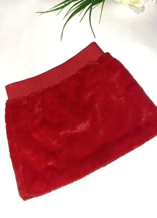 Хутряна спідниця червоного кольору з широкою резинкою. розмір: 128 (7-8 років) // бренд: ovs