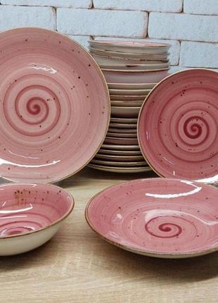 Сервиз столовый tulu porselen (6 персон 24 шт фарфор) dn24-spiral pink3 фото