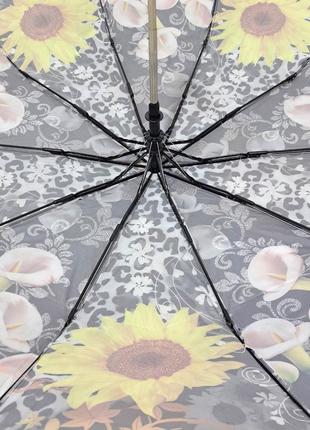 Женский зонтик полуавтомат с цветами на 10 карбоновых спиц6 фото