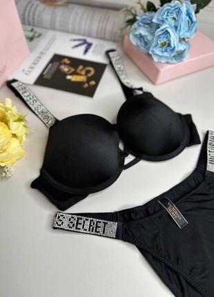 Комплект жіночої спідньої білизни victoria`s secret вікторія сикрет модель rhinestone зі стразами