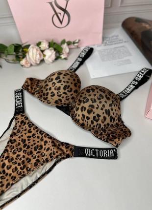Женское нижнее белье виктория сикрет | сексуальный леопардовый комплект белья со стразами3 фото