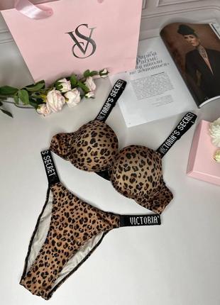 Женское нижнее белье виктория сикрет | сексуальный леопардовый комплект белья со стразами2 фото