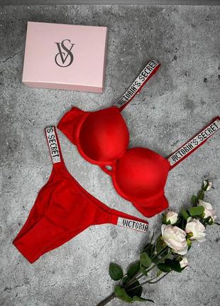 Комплект женского белья виктория сикрет | сексуальный красный комплект белья со стразами