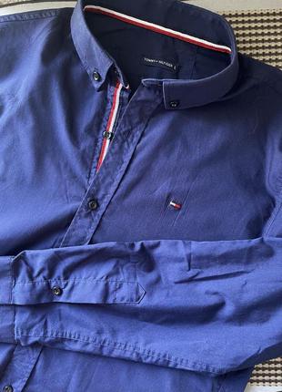Мужская синяя рубашка tommy hilfiger бренд5 фото