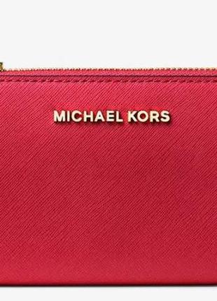 1, красный сафьяновый кожаный  кошелек майкл корс michael kors jet set travel large  оригинал