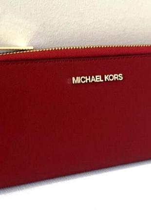 1, червоний сап'яновий шкіряний гаманець майкл корс michael kors jet set travel large оригінал4 фото