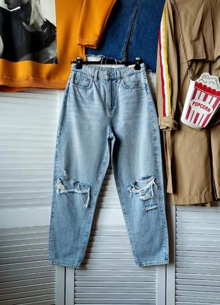 Джинсы на высокой талии посадке мом момы mom с разрезом loose mom jeans6 фото