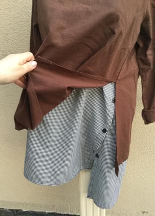 Ассиметричная,комбинированная,многослойная блуза,рубаха,туника в клетку2 фото