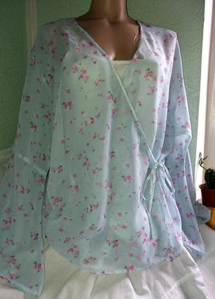 Нежная голубая блуза на запах,22-24разм(56-60),e-vie.