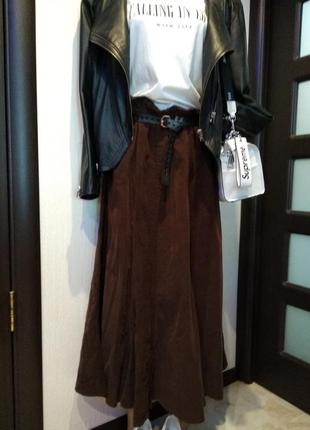 Шикарная юбка трапеция макси вельветовая коричневая большого размера брэндовая3 фото