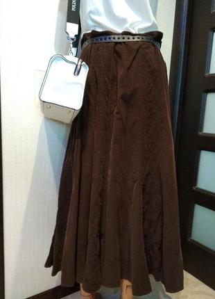 Шикарная юбка трапеция макси вельветовая коричневая большого размера брэндовая4 фото