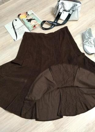 Шикарная юбка трапеция макси вельветовая коричневая большого размера брэндовая7 фото