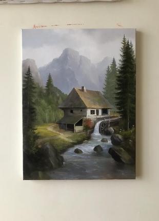 Картина «хатинка в горах»,холст 30-50см