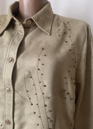 Красивая рубашка на подкладке эко замш модель пиджак расшита бисером замшевая  большой размер tru trend6 фото