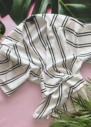 🔘белая блузка на запах в полоску/полосатая белая блуза на завязках/свободный летний топ🔘3 фото